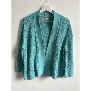 Evan Picone Open Knit Cardigan Sz XL 3/4 Sleeve Teal Blue Open Front Grandmacore
